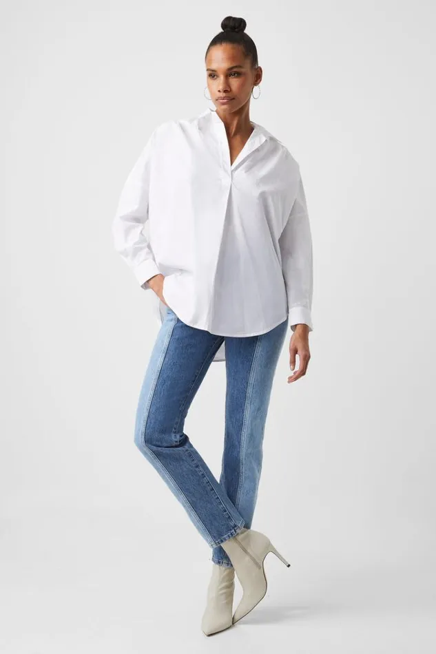 French Connection Shirts Rhodes Poplin Popover Shirt Linen White 8211 Woman
