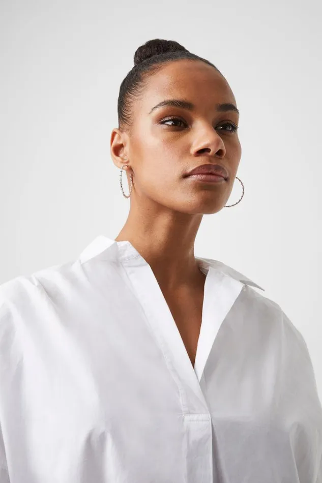 French Connection Shirts Rhodes Poplin Popover Shirt Linen White 8211 Woman