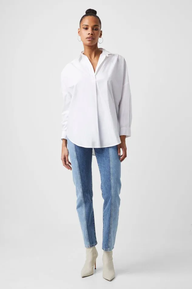 French Connection Shirts Rhodes Poplin Popover Shirt Linen White 8211 Woman