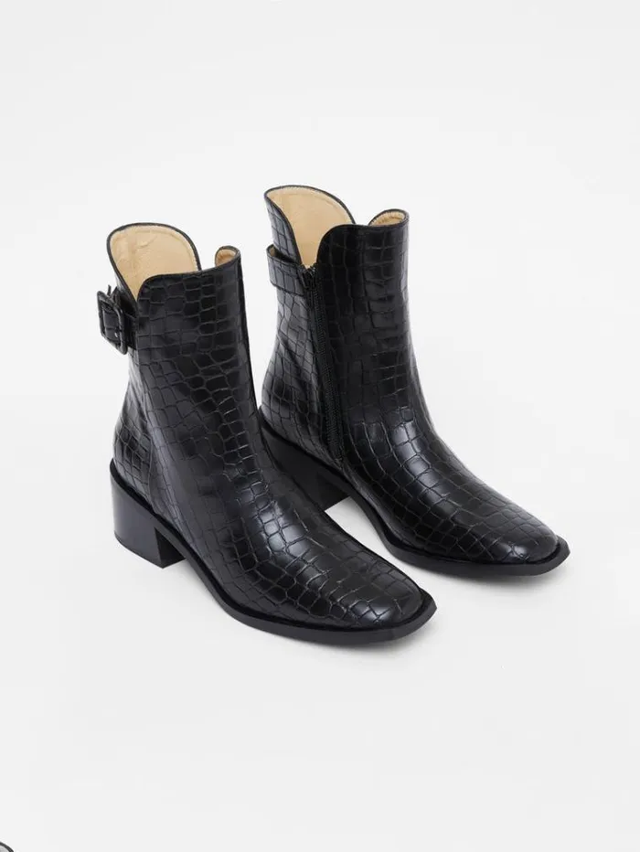French Connection Shoes Connic Croc Ankle Boots Black Croc 8211 Woman