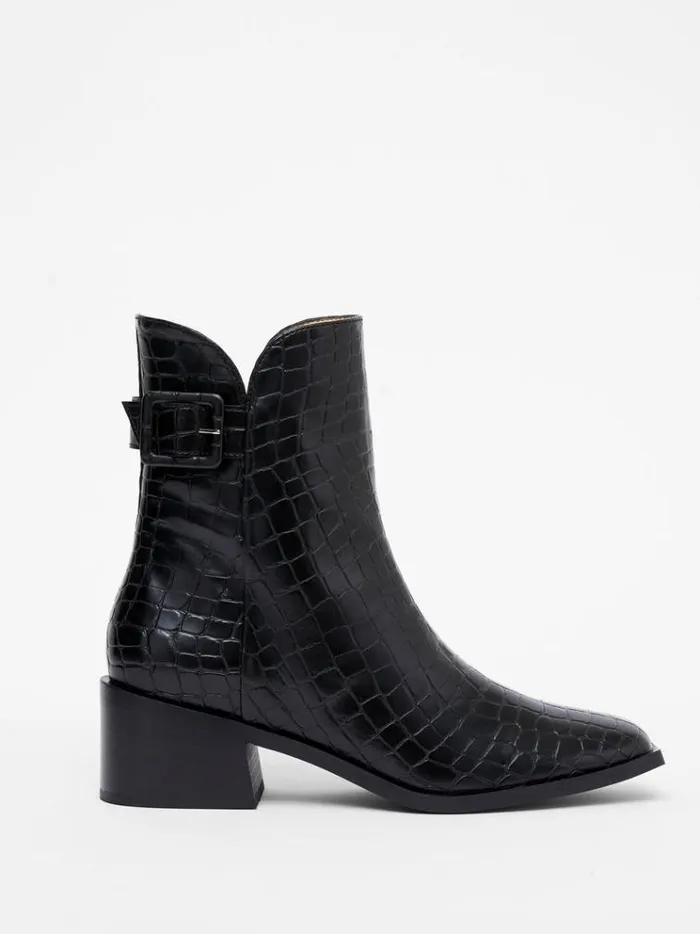 French Connection Shoes Connic Croc Ankle Boots Black Croc 8211 Woman