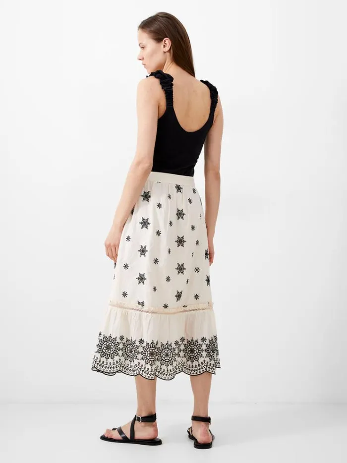 French Connection Skirts and Shorts Embroidered Felicity Midi Skirt Classic Creamblack 8211 Woman