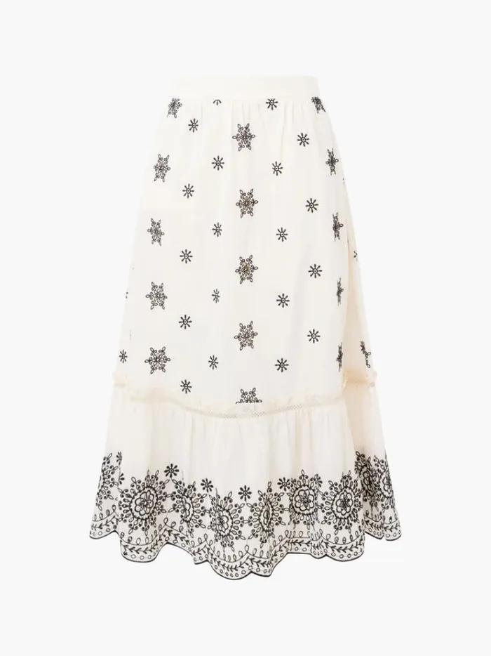 French Connection Skirts and Shorts Embroidered Felicity Midi Skirt Classic Creamblack 8211 Woman