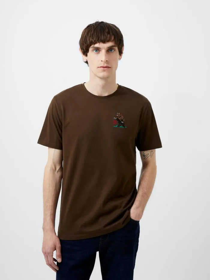 French Connection TShirts and Polo Shirts Embroidered Bear Organic Graphic TShirt Truffle Brown 8211 Man French Connection TShirts and Polo Shirts Embroidered Bear Organic Graphic TShirt Truffle Brown 8211 Man