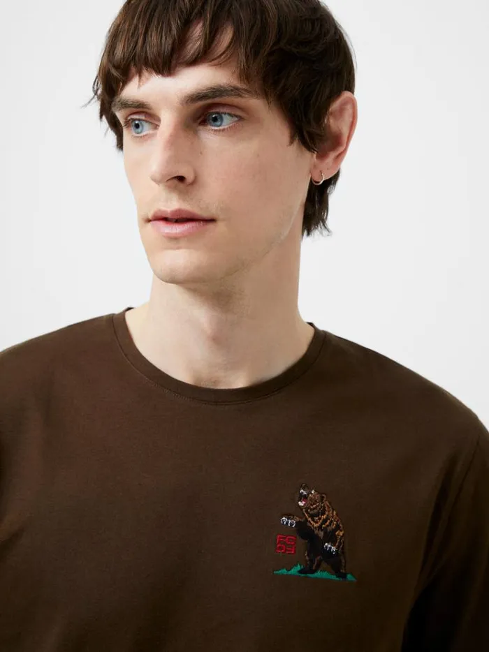 French Connection TShirts and Polo Shirts Embroidered Bear Organic Graphic TShirt Truffle Brown 8211 Man