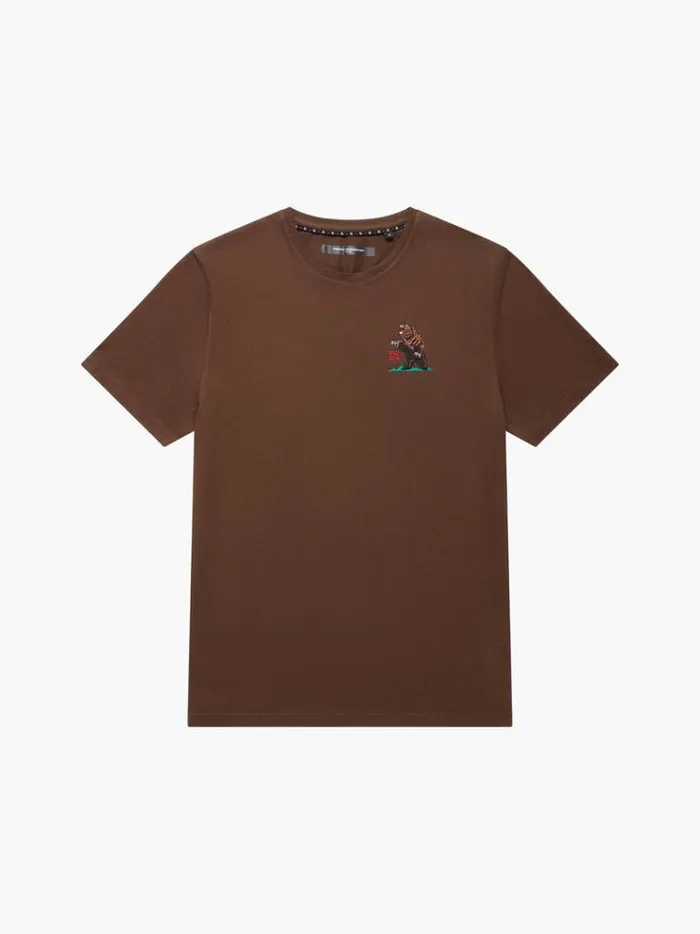 French Connection TShirts and Polo Shirts Embroidered Bear Organic Graphic TShirt Truffle Brown 8211 Man