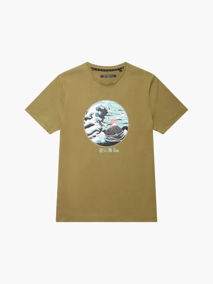 French Connection TShirts and Polo Shirts Great Wave Organic Graphic TShirt Light Green 8211 Man