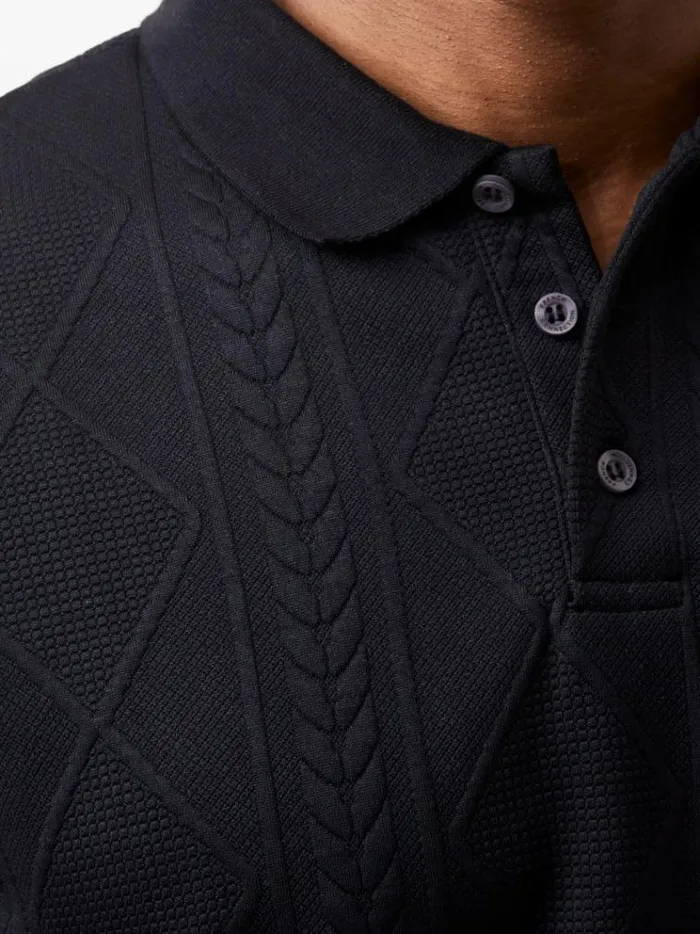 French Connection TShirts and Polo Shirts Jacquard Short Sleeve Polo Shirt Black 8211 Man