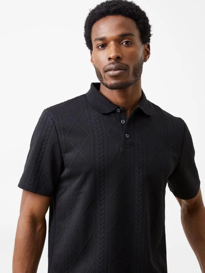 French Connection TShirts and Polo Shirts Jacquard Short Sleeve Polo Shirt Black 8211 Man