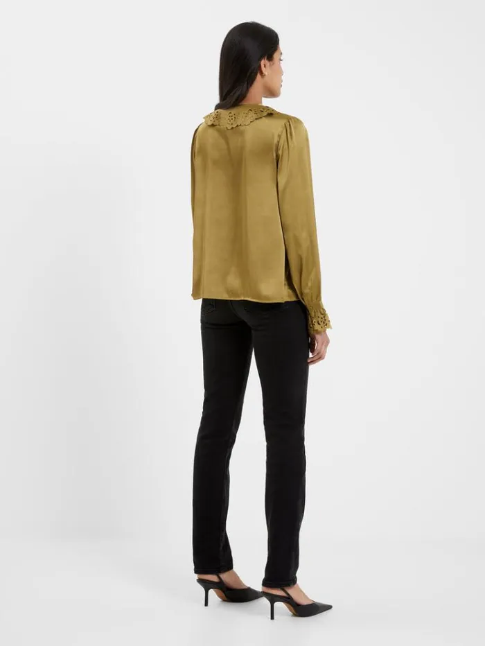 French Connection Tops Aleeya Satin Lace Ruffle Blouse Nutria 8211 Woman
