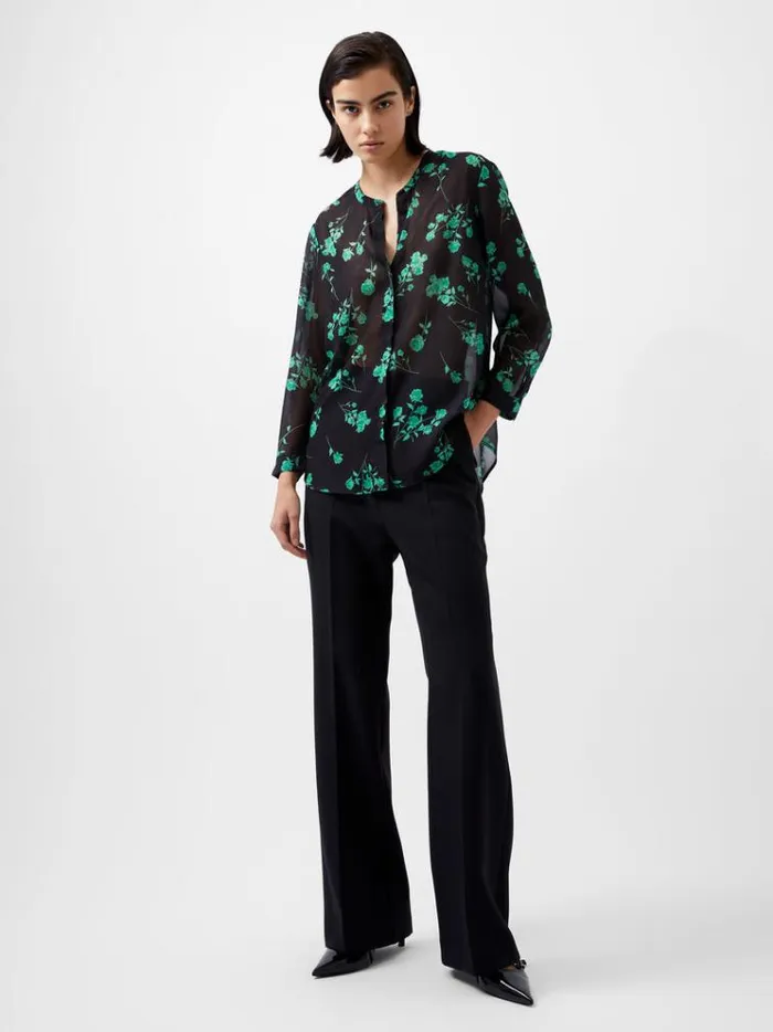 French Connection Tops Alessandra Recycled Long Sleeve Shirt Blackoutminted Grn 8211 Woman