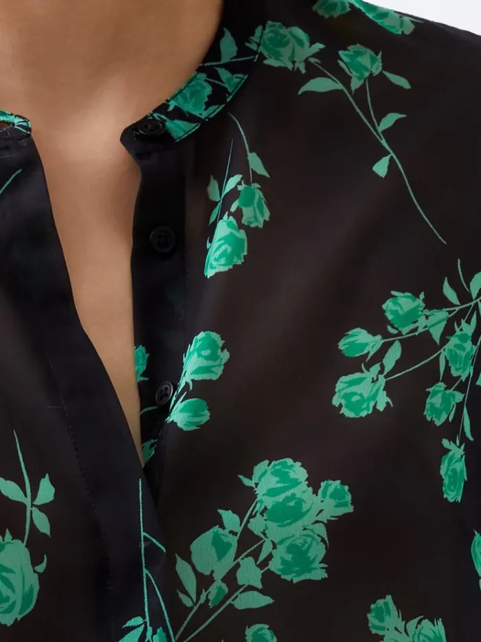 French Connection Tops Alessandra Recycled Long Sleeve Shirt Blackoutminted Grn 8211 Woman