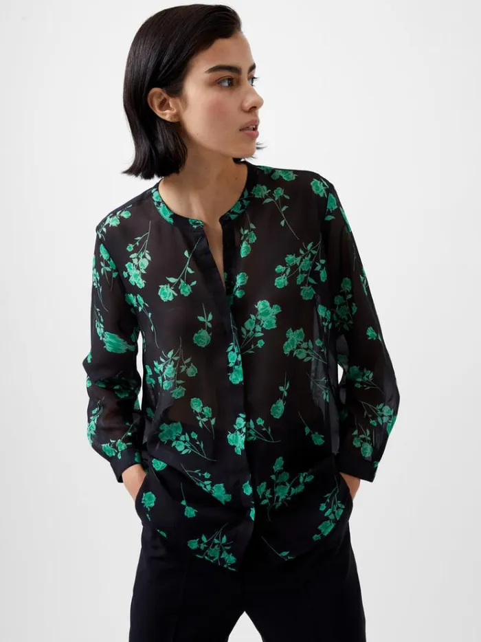 French Connection Tops Alessandra Recycled Long Sleeve Shirt Blackoutminted Grn 8211 Woman