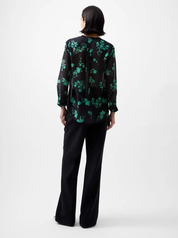 French Connection Tops Alessandra Recycled Long Sleeve Shirt Blackoutminted Grn 8211 Woman