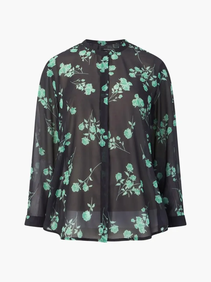 French Connection Tops Alessandra Recycled Long Sleeve Shirt Blackoutminted Grn 8211 Woman