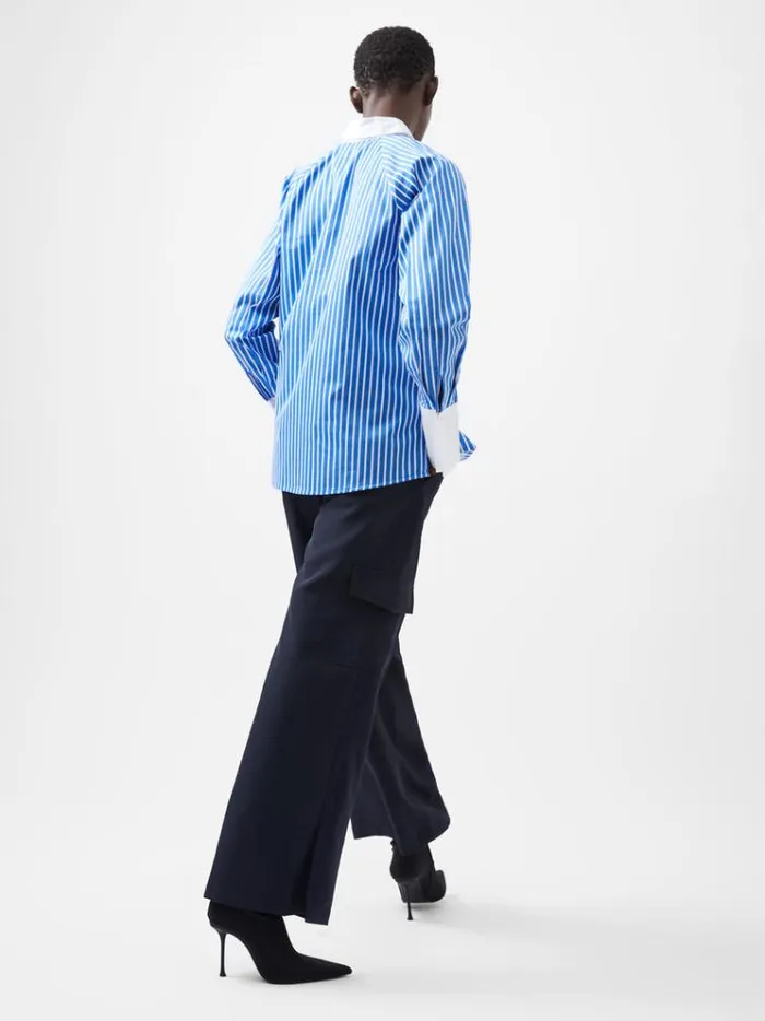 French Connection Tops Alexis Cotton Striped Detail Shirt Dusted Blue 8211 Woman