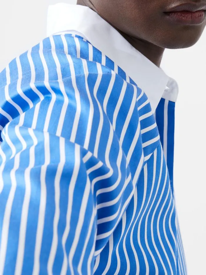 French Connection Tops Alexis Cotton Striped Detail Shirt Dusted Blue 8211 Woman