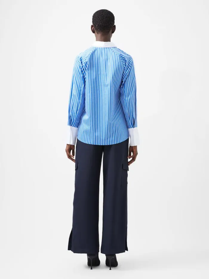 French Connection Tops Alexis Cotton Striped Detail Shirt Dusted Blue 8211 Woman