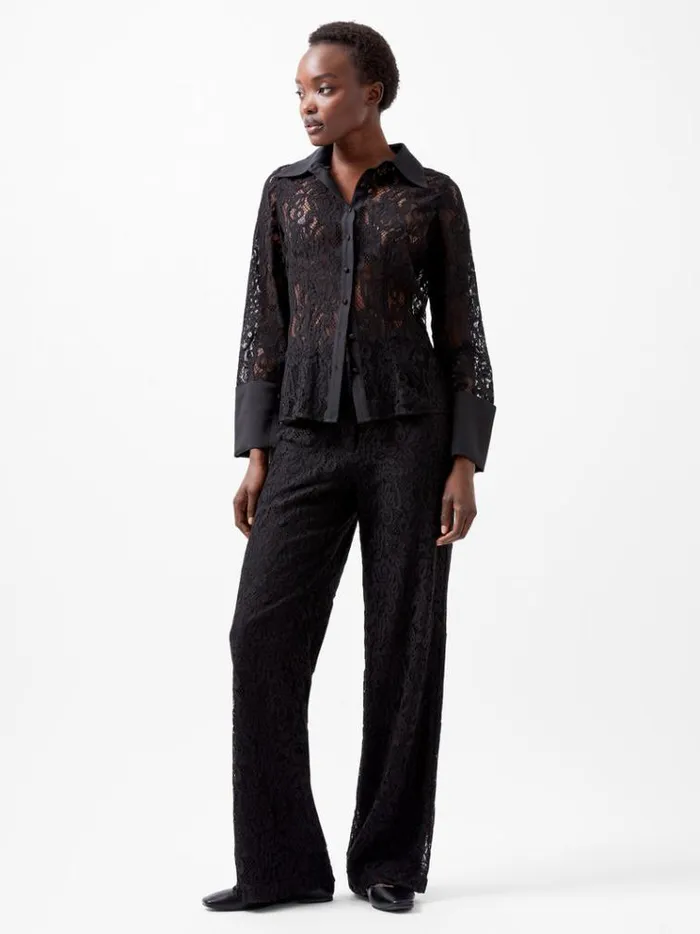 French Connection Tops Asura Lace Long Sleeve Shirt Blackout 8211 Woman