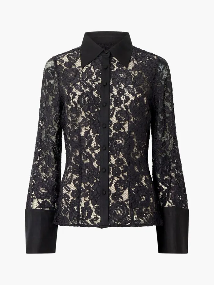 French Connection Tops Asura Lace Long Sleeve Shirt Blackout 8211 Woman