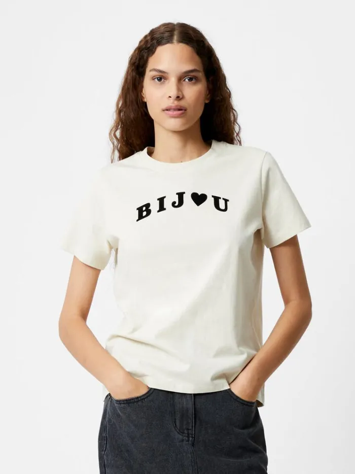 French Connection Tops Bijou Flocked Graphic TShirt Lgt Stoneblack 8211 Woman