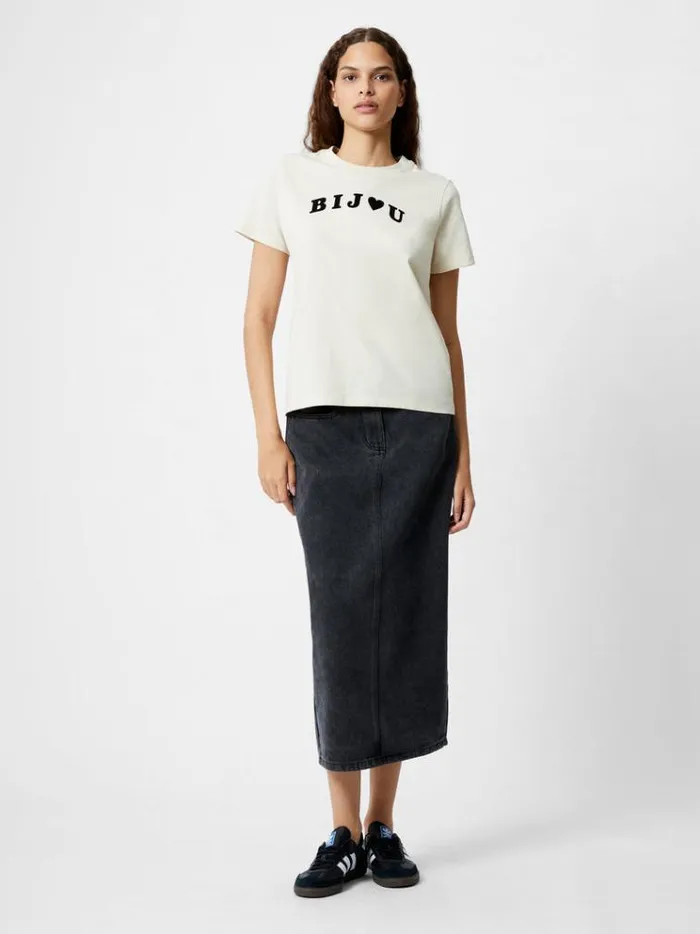 French Connection Tops Bijou Flocked Graphic TShirt Lgt Stoneblack 8211 Woman