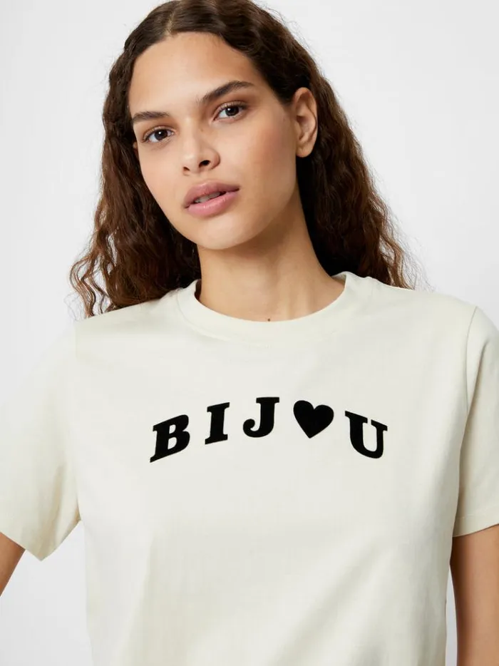 French Connection Tops Bijou Flocked Graphic TShirt Lgt Stoneblack 8211 Woman