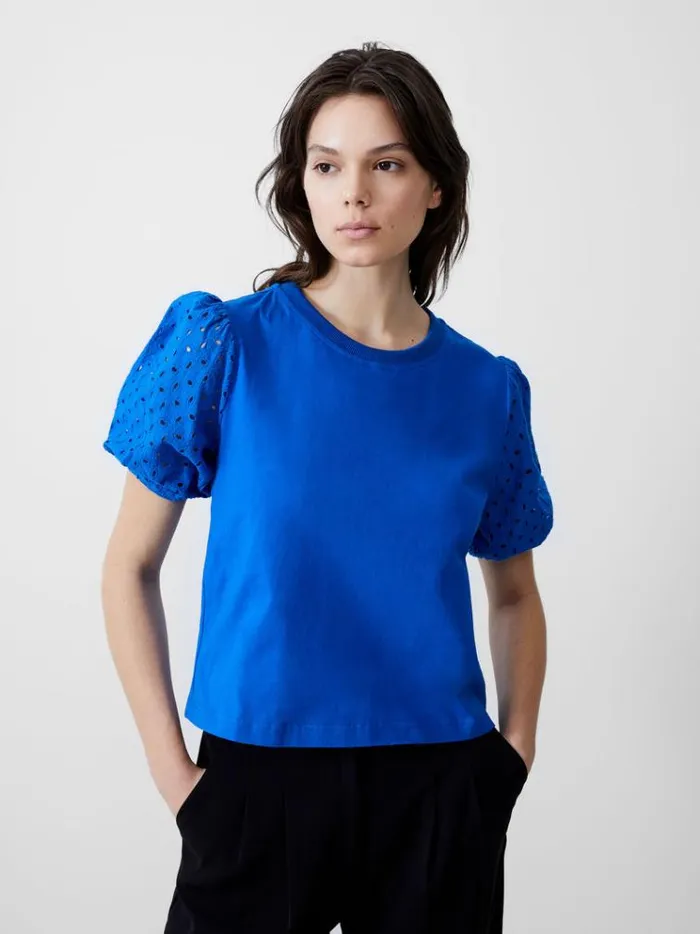 French Connection Tops Broderie Sleeve Top Bright Blue 8211 Woman