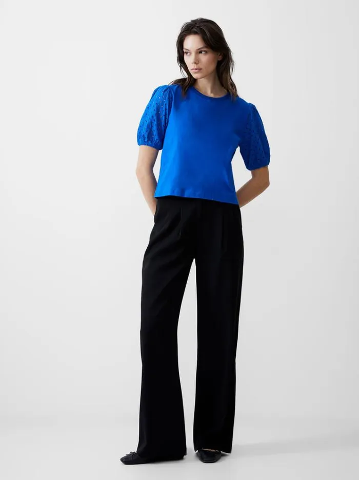 French Connection Tops Broderie Sleeve Top Bright Blue 8211 Woman