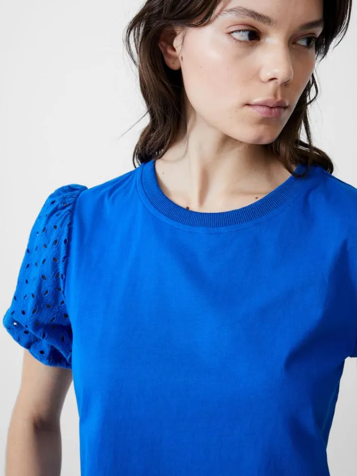 French Connection Tops Broderie Sleeve Top Bright Blue 8211 Woman