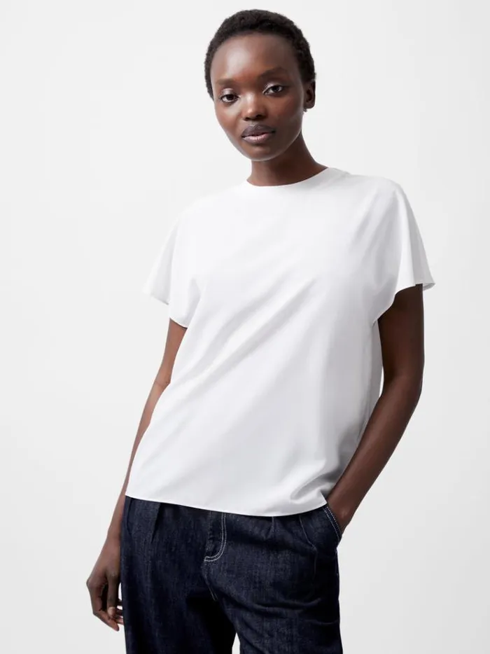 French Connection Tops Caprina Recycled Crepe Crew Neck Top Winter White 8211 Woman