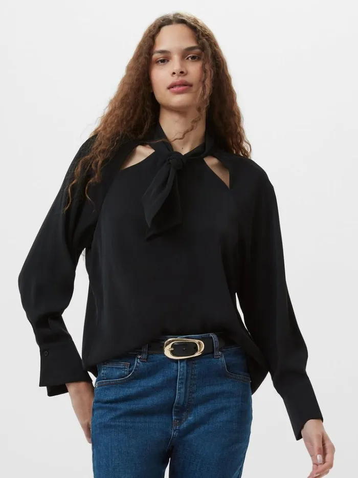 French Connection Tops Carmen Recycled Crepe Tie Blouse Blackout 8211 Woman