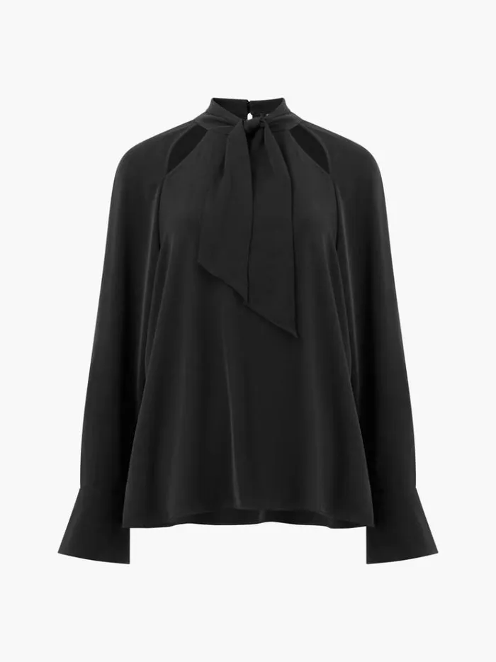 French Connection Tops Carmen Recycled Crepe Tie Blouse Blackout 8211 Woman