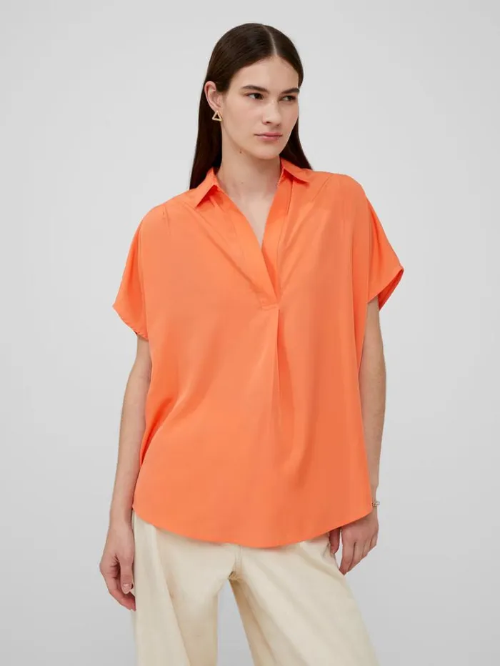 French Connection Tops Crepe Light Cap Sleeve Popover Shirt Coral 8211 Woman