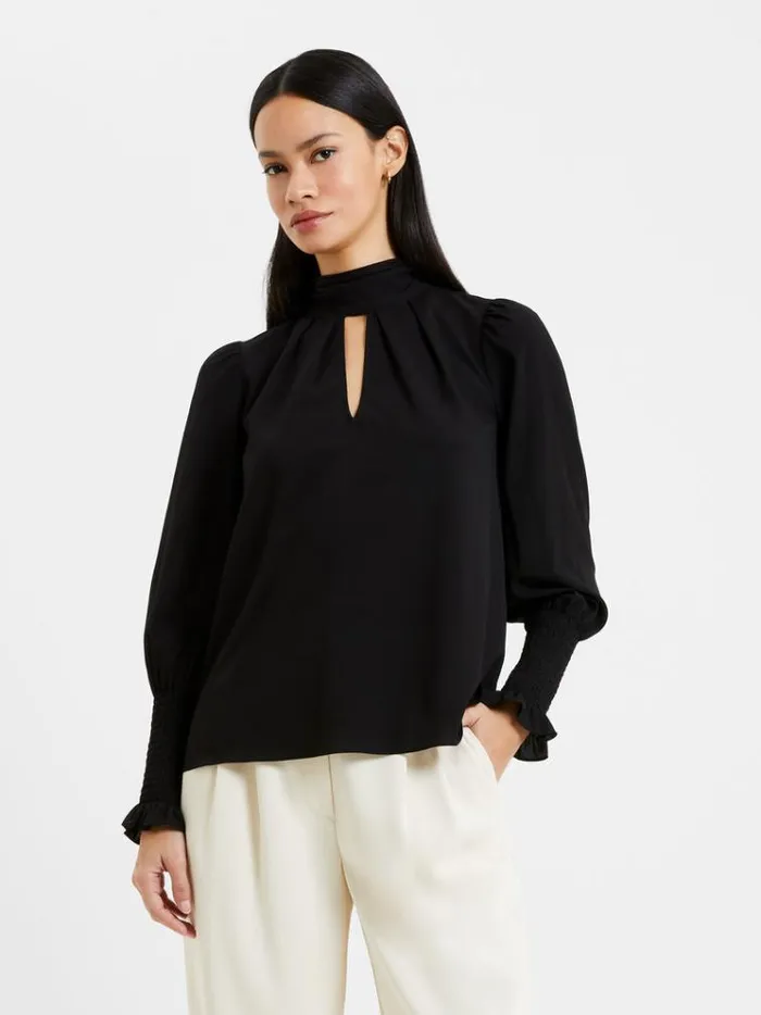 French Connection Tops Crepe Light High Neck Long Sleeve Top Black 8211 Woman