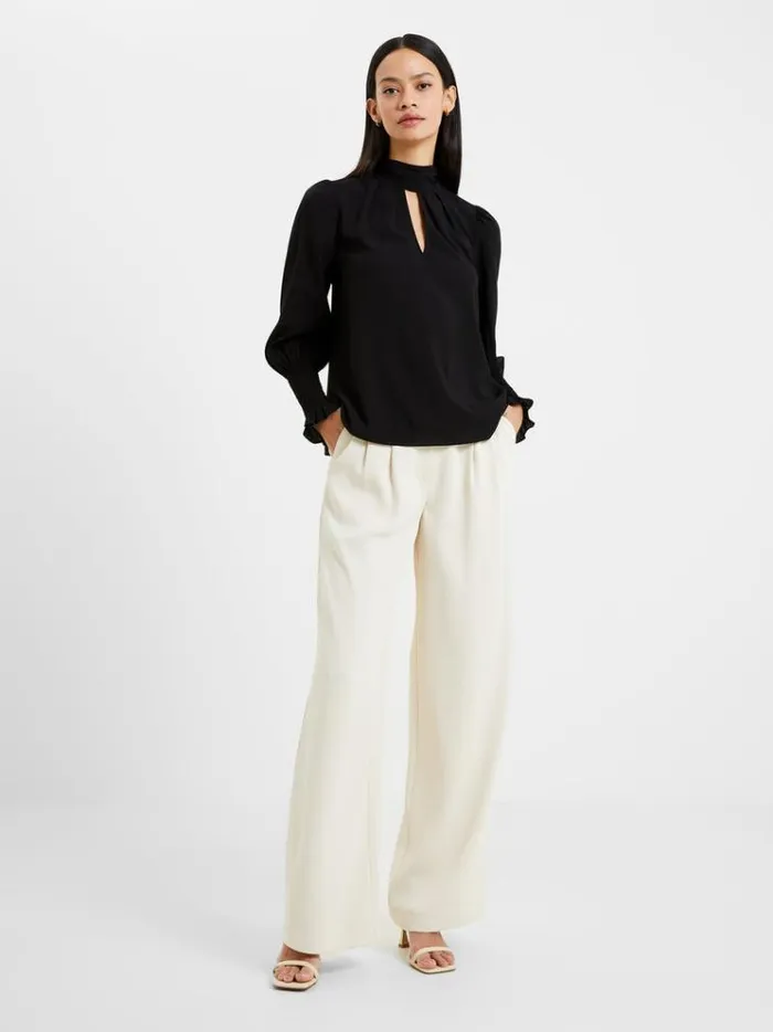 French Connection Tops Crepe Light High Neck Long Sleeve Top Black 8211 Woman