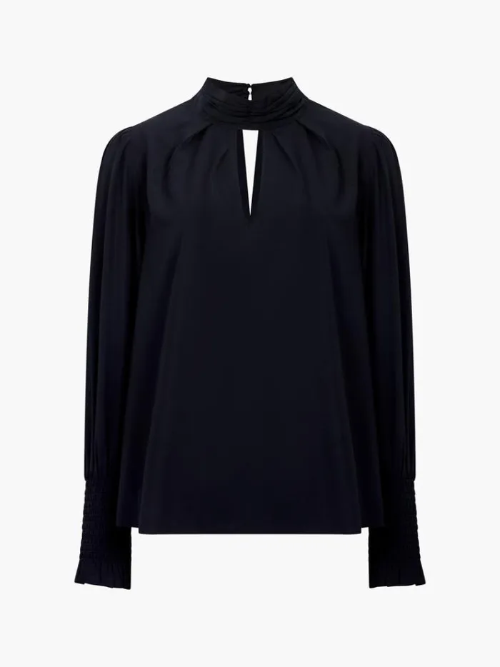 French Connection Tops Crepe Light High Neck Long Sleeve Top Black 8211 Woman