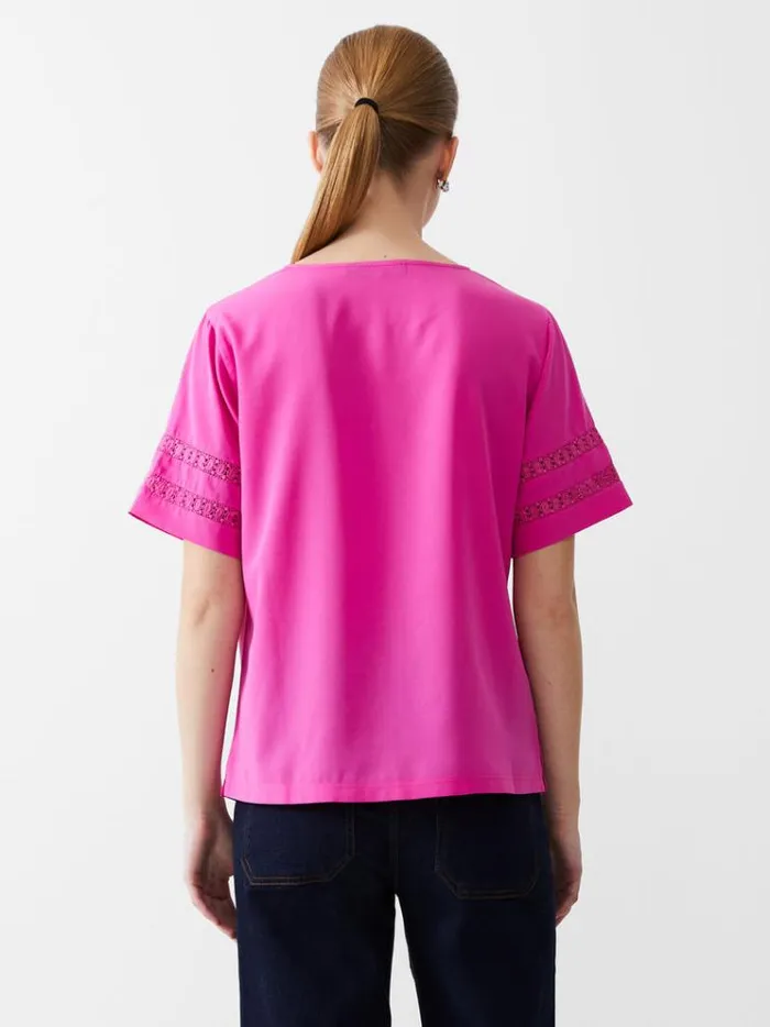 French Connection Tops Crochet Trim Crepe Light Top Wild Rosa 8211 Woman