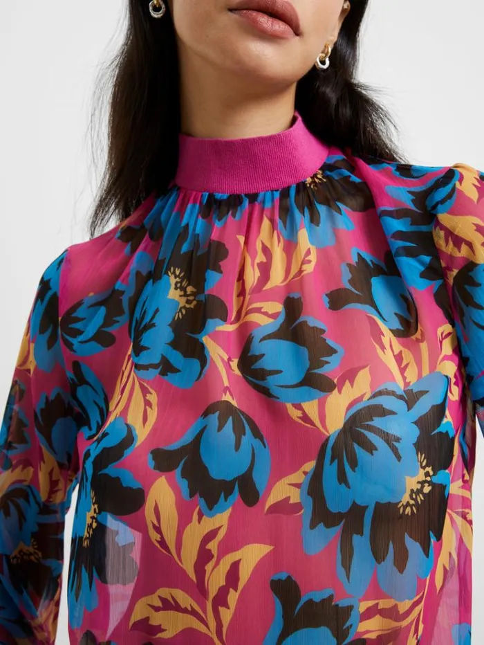 French Connection Tops Darla Recycled Eloise High Neck Top Fuschia 8211 Woman