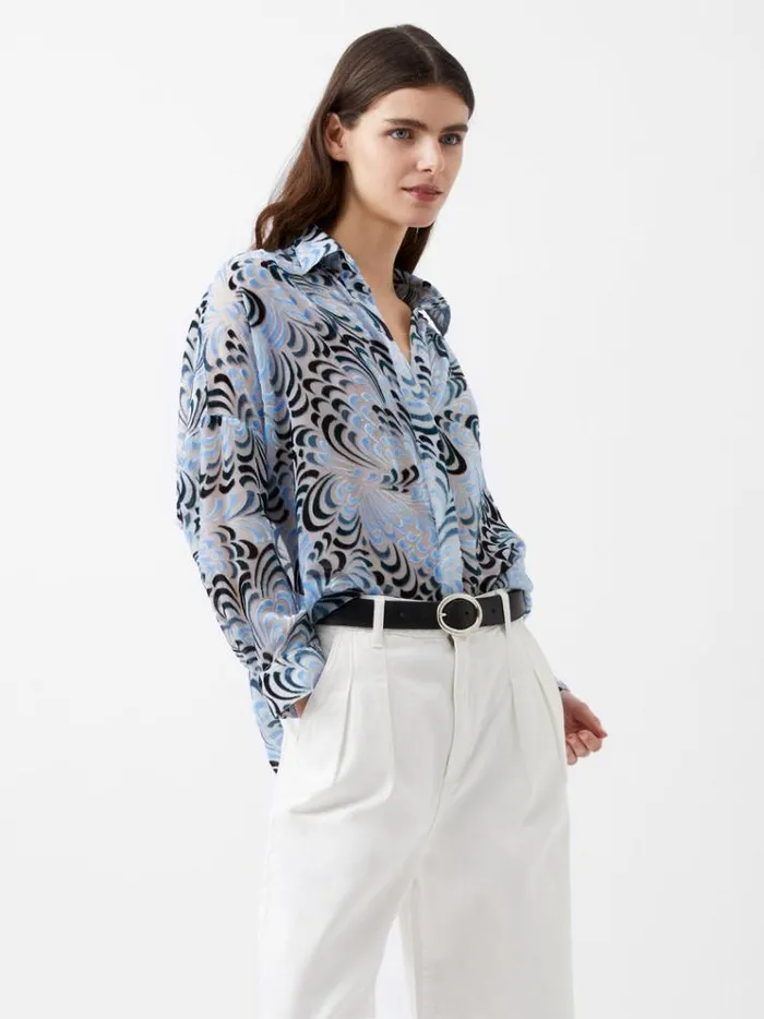 French Connection Tops Diandra Devore VNeck Button Through Popover Shirt Mauve Morn 8211 Woman