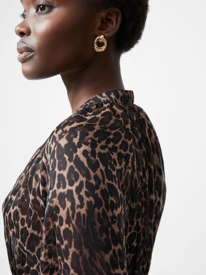 French Connection Tops Emina Chiffon Leopard Print Long Sleeve Top Leopard 8211 Woman