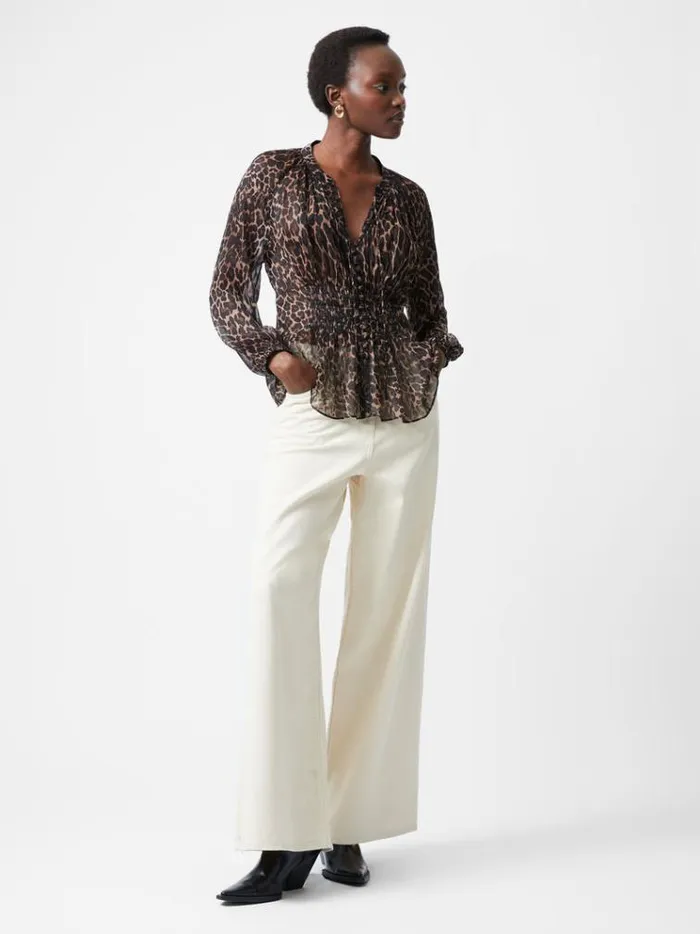 French Connection Tops Emina Chiffon Leopard Print Long Sleeve Top Leopard 8211 Woman