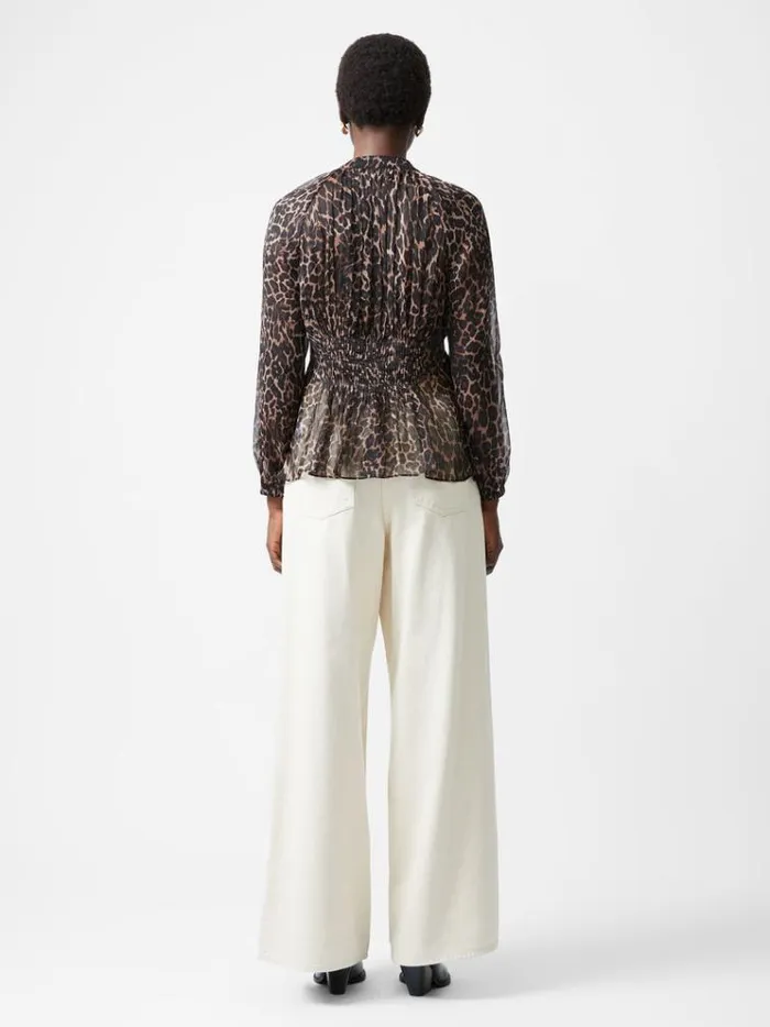 French Connection Tops Emina Chiffon Leopard Print Long Sleeve Top Leopard 8211 Woman