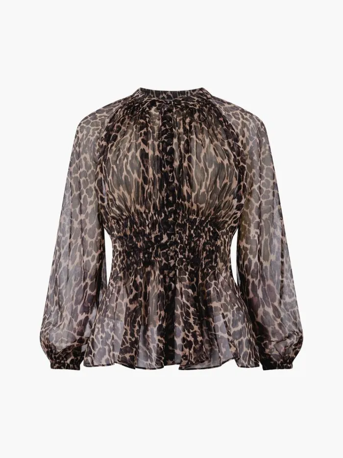 French Connection Tops Emina Chiffon Leopard Print Long Sleeve Top Leopard 8211 Woman