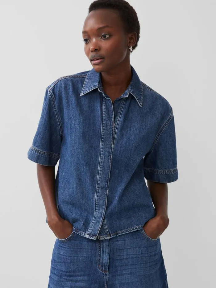 French Connection Tops Finley Denim Short Sleeve Shirt Vintage 8211 Woman