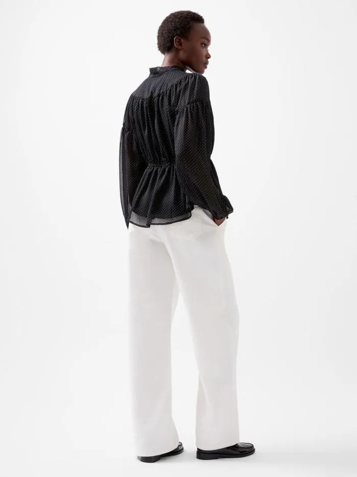 French Connection Tops Ines Chiffon Fitted Waist Blouse Blackoutsummer Whit 8211 Woman