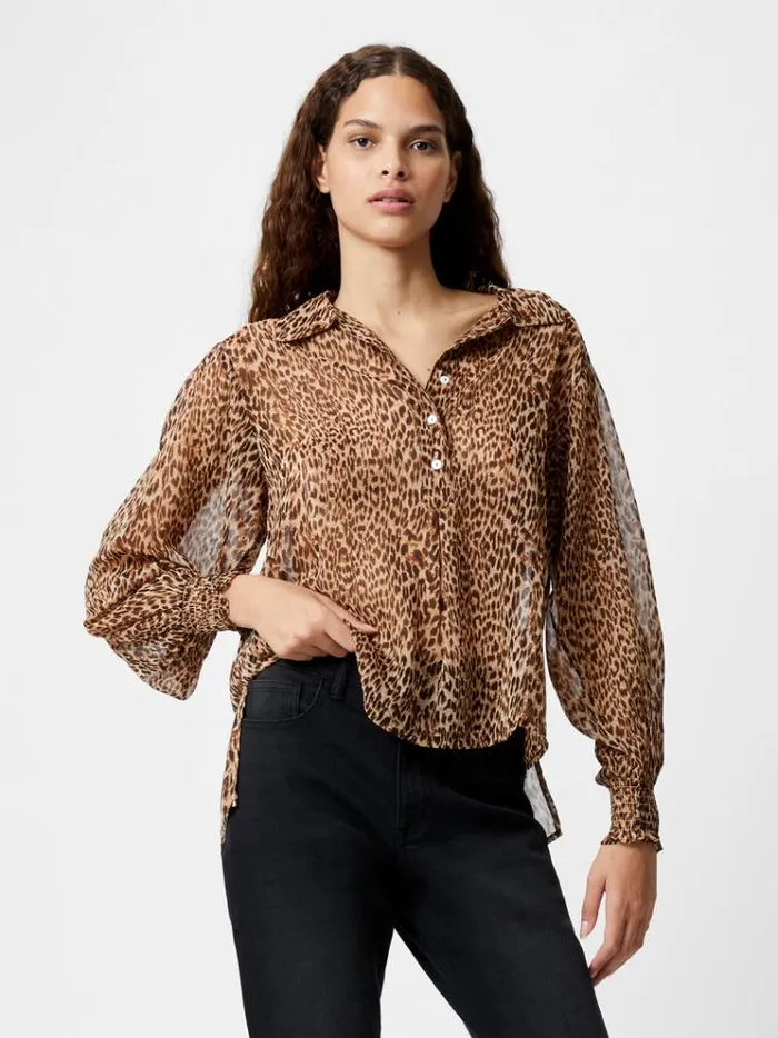 French Connection Tops Leopard Print Georgette Long Sleeve Top Tan Animal 8211 Woman French Connection Tops Leopard Print Georgette Long Sleeve Top Tan Animal 8211 Woman