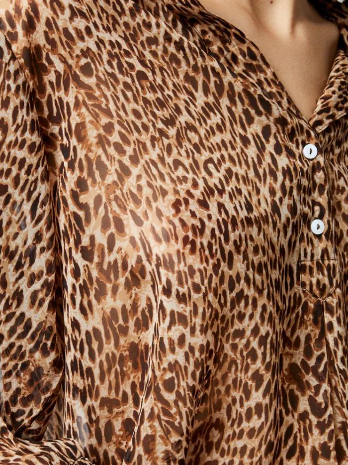 French Connection Tops Leopard Print Georgette Long Sleeve Top Tan Animal 8211 Woman