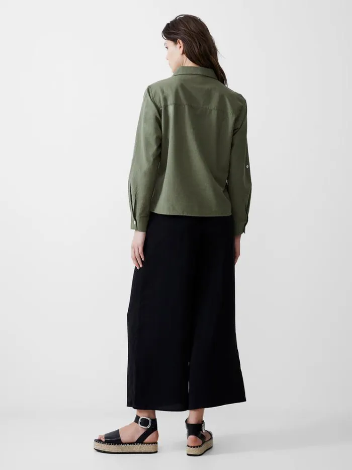 French Connection Tops Linen Blend Vee Placket Top Khaki 8211 Woman