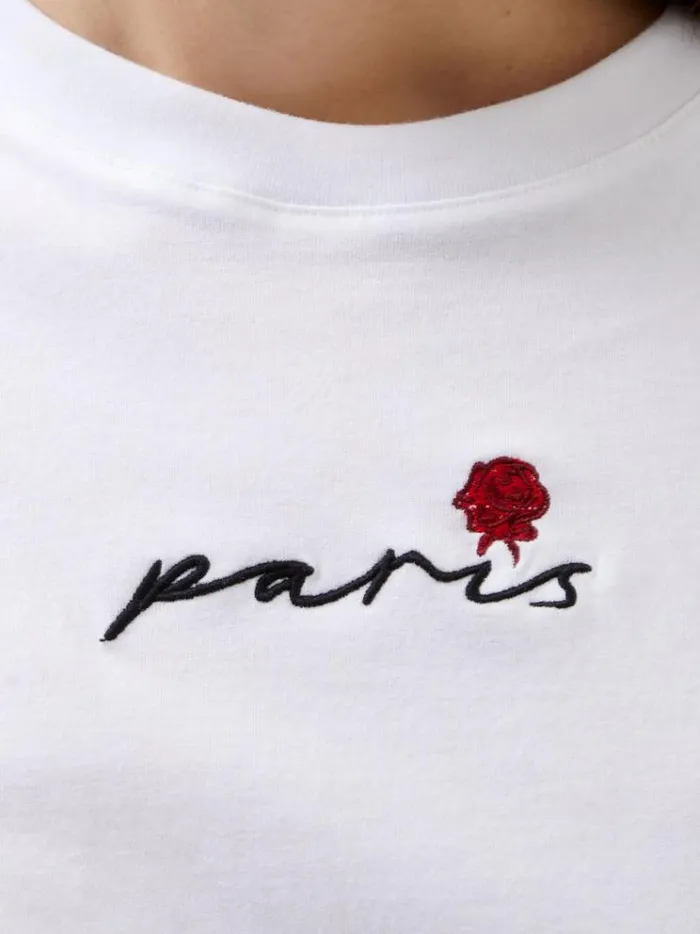French Connection Tops Paris Rose Embroidery TShirt Linen White 8211 Woman